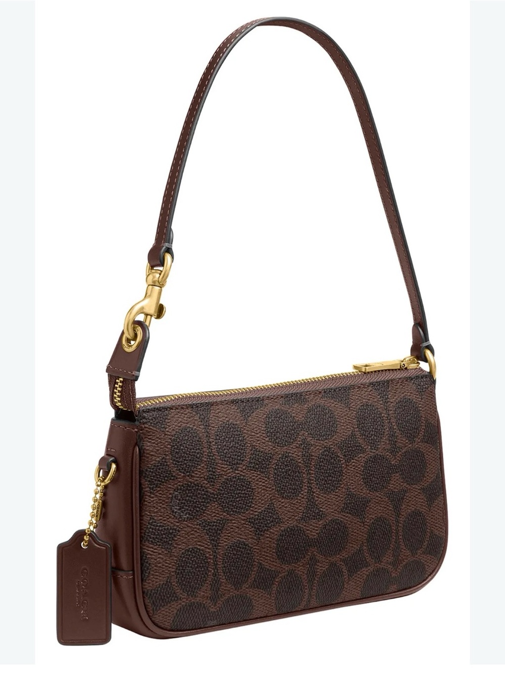 Coach Plaza bag Dark Brown Signature Mini Shoulder Bag with Gold Hardware